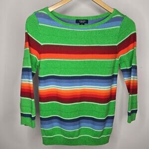 Chaps Green Multicolor Striped Sweater ¾  Length Sleeves Women's Size Small